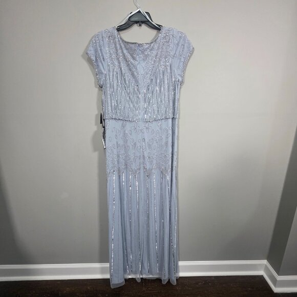 NWT Adrianna Papell Sequin bead illusion blouson dress glacier Size 18W - Picture 12 of 16